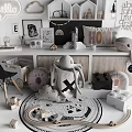 Ornament Decoration Set Featuring White Bear Figurine Hello Neon Sign Cloud Decor And Vintage Radio