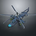 Detailed Helicopter Model with Rotors Blue Nose and Military Fuselage Design