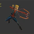 Woman in Red and Blue Outfit Drawing Bow Shooting Arrows Dynamic Pose