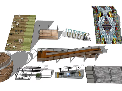 Modern Staircase Designs With Wooden Metal Structures And Colorful Geometric Patterns 3d model