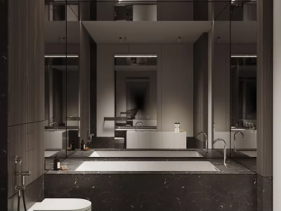 Modern Bathroom Interior With Marble Bathtub Large Mirror And Storage Cabinets 3d model