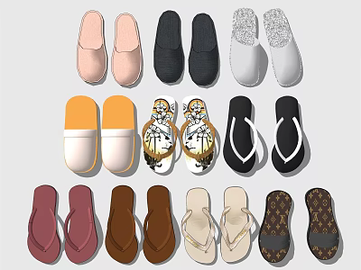 Different Styles of Home Shoes in Various Colors for Daily Comfortable Wear 3d model