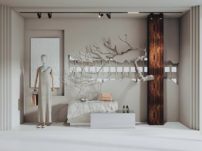 Chic Store Window Display With Mannequin Handbag Branch Decoration Display Table And Shoes 3d model