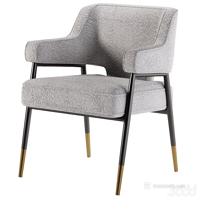 Gray Soft Fabric Accent Chair With Black Metal Legs And Gold Accents Design 3d model 