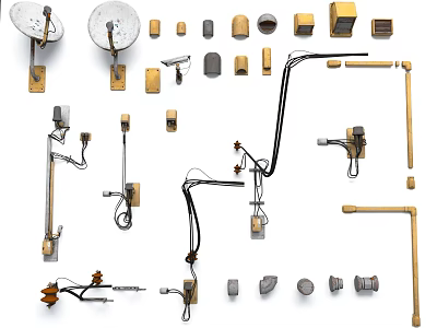Electronic Electrical Parts And Components With Assorted Connectors Coils Wiring Elements 3d model
