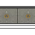 Modern Stylish Chest Of Drawers With Geometric Radial Pattern Golden Accents And Gold Legs