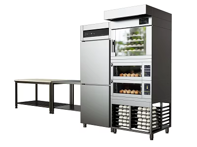 Stainless Steel Commercial Kitchen Appliance With Multiple Baking Layers And Metal Worktable 3d model