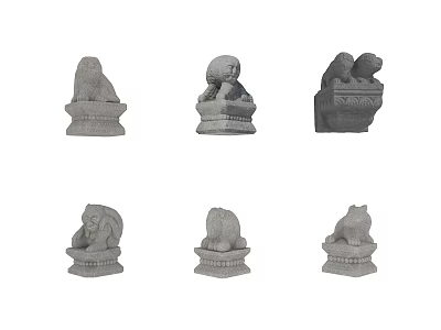 Stone Lion Carvings In Various Poses Crafted From Natural Stone Material 3d model