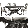 Classic Carved Dining Table Set With Ornate Armchairs And Upholstered Seats