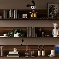 Decorative Ornament Set With Books Green Plant Plush Toy Candles And Sculpture On Wooden Shelves