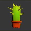 3D Green Cactus With Yellow Spines In Red Pot On Gray Background 3d model