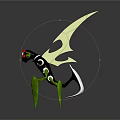 Green Creature With Black Body Red Eyes Long Legs And Elongated Wings