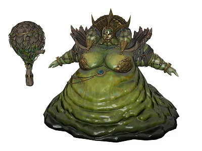 Green Giant Creature Character With Bulky Body Armor Decorations And Crown Headpiece 3d model