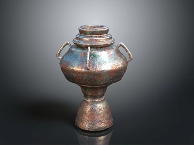 Metallic Two Handled Sculpture With Textured Surface And Classical Base Design 3d model
