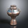 Metallic Two Handled Sculpture With Textured Surface And Classical Base Design