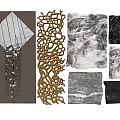 Geometric And Intricate Cutout Wall Decorations With Marble Texture And Abstract Patterns 3d model