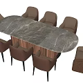 Elegant Modern Dining Table Set With Oval Marble Top And Eight Brown Chairs 3d model