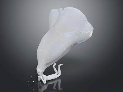 Mystical Game and Movie Character With Transparent Body Small White Figure And Floating Particles On Dark Background 3d model