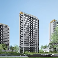 Modern High Rise Residential Buildings With Glass Windows And Green Trees Under Blue Sky
