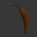 Fresh Orange Chili Pepper With Green Stem And Curved Shape On Gray Background