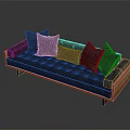 Modern Multi Seat Sofa With Dark Blue Upholstery Wooden Frame And Plush Cushions