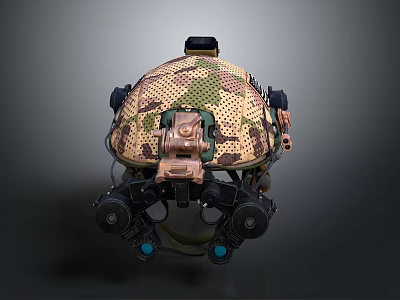 Camouflage Cased Tactical Device With Black Top Component Front Structure Black Bottom Parts And Blue Lights 3d model