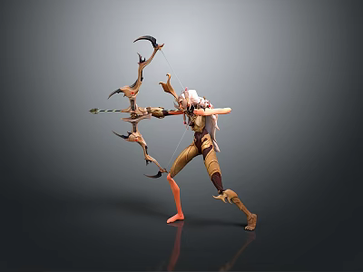 Dynamic Female Archer Sculpture In Action Pose With Decorative Bow And Arrow 3d model