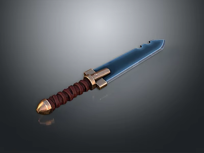 3D Rendered Sword With Blue Blade Brown Wrapped Hilt And Golden Metal Accents 3d model