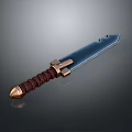 3D Rendered Sword With Blue Blade Brown Wrapped Hilt And Golden Metal Accents