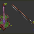 Colorful Violin Shaped Daily Living Accessory with Bow Green Leaf and Vibrant Design
