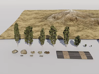 Natural Garden Landscape Design With Trees Stones And Ground Texture Elements 3d model