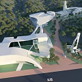 Modern Building Complex With Curved White Architectural Structures And Lush Green Surrounding Landscapes