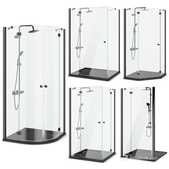 Modern Glass Shower Sauna Enclosure With Black Frame Shower Head And Base 3d model 