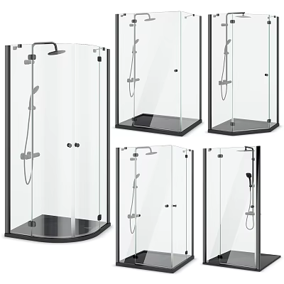 Modern Glass Shower Sauna Enclosure With Black Frame Shower Head And Base 3d model
