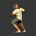 Tiger Character In Martial Arts Pose Wearing White Shirt Khaki Pants On Gray Gradient Background