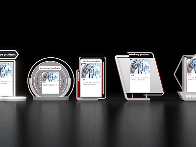 Different Shaped Display Boards With Images Text On Black Background White Red Borders 3d model