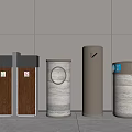Modern Stylish Trash Bins With Wooden Panels Marble Textures And Metallic Accents