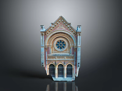 Gothic Church Facade Featuring Rose Window Arched Doors And Intricate Carvings 3d model