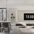 Modern Living and Dining Room Interior With Stylish Sofa Coffee Table And Dining Set