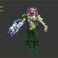Futuristic Biomechanical Character In Heavy Mechanical Armor With Transparent Helmet And Arm Device