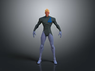3D Animated Character With Blonde Hair Green Suit Blue A Symbol Light Blue Gloves Boots 3d model