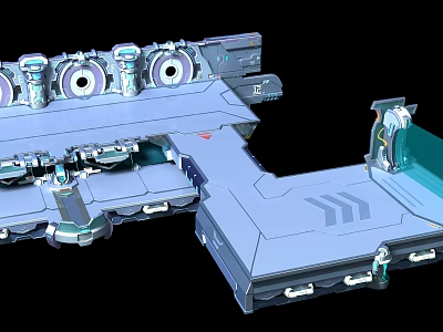 Cartoon Style Sci Fi Platform With Mechanical Structures And Blue Tones 3d model