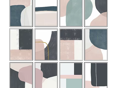 Abstract Geometric Wall Art With Soft Color Tones Framed Modern Minimalist Multiple Panel Paintings 3d model