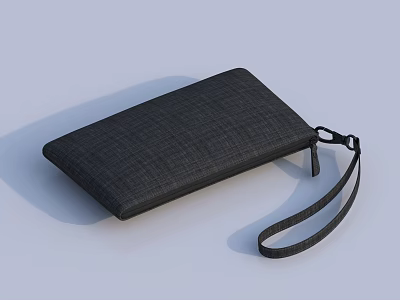 Black Textured Clutch Bag With Wristlet Strap Sleek Design Portable Accessory 3d model