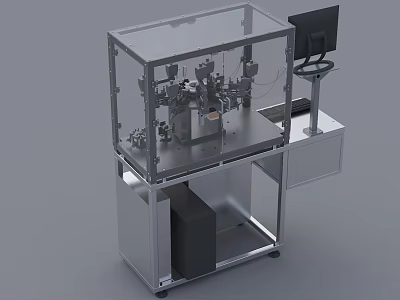 Industrial Equipment With Transparent Enclosure Mechanical Components Control Console And Monitor 3d model