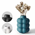 Modern Decorative Ornament Set For Home Decor With Blue Black White Vases And Beige Flowers