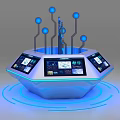 Modern Octagonal Display Shelf With Digital Touch Screens And LED Light Rings 3d model