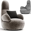 Modern Gray Fabric Single Sofa With Rounded Design And Striped Pillow 3d model