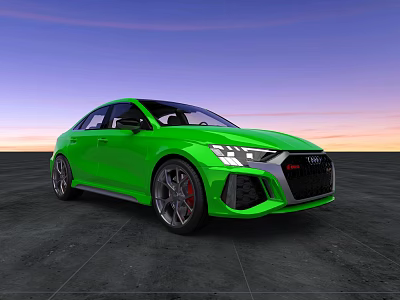 Green Audi Sports Car With Sleek Exterior And Black Alloy Wheels Against Sunset Sky 3d model