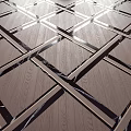 Modern Structural Components With Wooden Panels And Intersecting Metal Strips